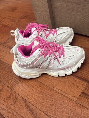 Balenciaga White Sneakers with Pink Accents